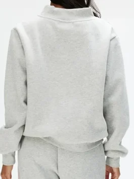 Parke Signature Patch Mockneck Sweatshirt back view showing a clean grey fleece finish with a relaxed and well-structured silhouette.