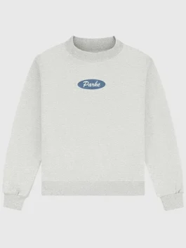Parke Signature Patch Mockneck Sweatshirt front view highlighting the signature patch detail and clean grey mockneck design.