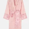 Pearl Toy Pink Versace Bathrobe in professional candy pink terry with luxury lapel style collar design.