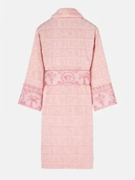 Pearl Toy Pink Versace Bathrobe back view highlighting professional pink panels and luxury belted closure.
