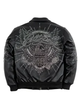 Pelle Pelle 48th Anniversary Black Jacket back view in sleek black real leather with bold anniversary detailing and a clean structured streetwear silhouette.