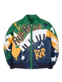 Pelle Pelle 50 Years of Hip Hop Multicolor Jacket in vivid multicolor real leather with a shirt collar, zipper closure and bold hip hop anniversary detailing throughout.