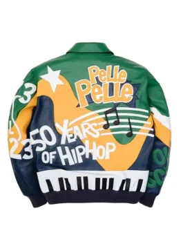 Pelle Pelle 50 Years of Hip Hop Multicolor Jacket back view in vivid multicolor real leather with striking hip hop anniversary artwork and a clean structured silhouette.
