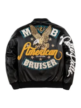 Pelle Pelle American Bruiser Jacket back view in bold black real leather with striking American Bruiser detailing and a clean structured streetwear silhouette.