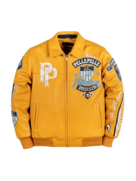 Pelle Pelle American Bruiser Yellow Jacket in professional yellow real leather with a luxury shirt style collar.