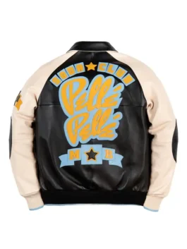 Pelle Pelle Classic Soda Club Black Jacket back view in sleek black real leather with bold Soda Club detailing and a clean structured streetwear silhouette.