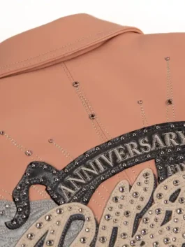 Pelle Pelle 48th Anniversary Jacket in rich pink real leather with a clean shirt style collar and bold anniversary detailing that honors Pelle Pelle's iconic legacy.