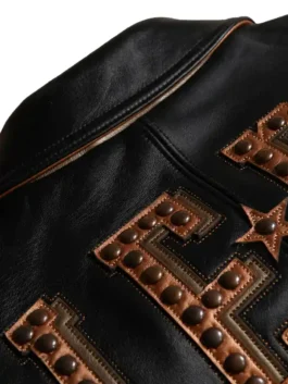 Pelle Pelle Players Inc Jacket in rich black real leather with a clean shirt collar, rib knitted cuffs and bold Players Inc streetwear detailing throughout.