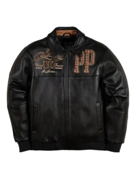 Pelle Pelle Players Inc Jacket in bold black real leather with a shirt style collar and Pelle Pelle's legendary Players Inc streetwear identity.