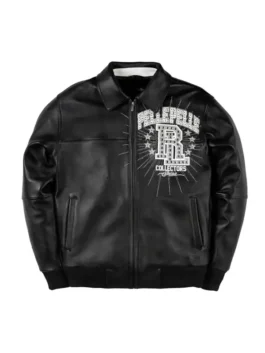 Pelle Pelle Rolling Loud Jacket in bold black real leather with a shirt style collar, rib knitted cuffs and Pelle Pelle's iconic Rolling Loud collab streetwear build.