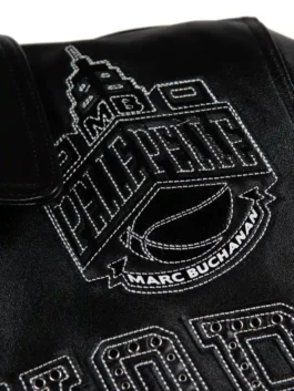 Pelle Pelle New York Knicks Black Leather Jacket in sleek black real leather with bold Knicks collab detailing and Pelle Pelle's iconic streetwear build.