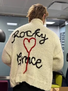 Project Hail Mary Ryan Gosling Rocky Grace Cardigan showcasing professional fabric grain and luxury fox motif details.