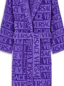 Versace Purple Robe featuring professional fabric panels and a luxury belted closure.