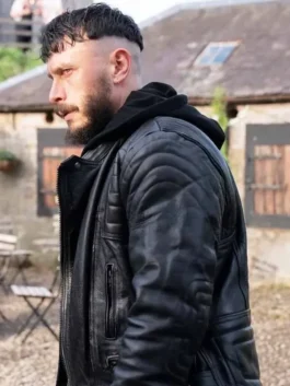 Richard Gadd Half Man Black Jacket in sleek black real leather with a snap tab erect collar and Richard Gadd's intense Half Man on-screen presence.