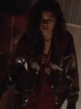 Rue Bennett Euphoria S02 Bomber Jacket in black PU leather with rib knitted collar, cuffs and hem for a sharp street-ready look.