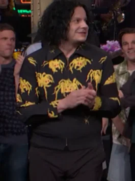 Saturday Night Live S51 Jack White Jacket in bold black cotton with a shirt style collar, zipper closure and Jack White's commanding SNL performance energy.