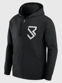 Seth Rollins Burn It Down Hoodie in professional black fleece with luxury hooded drawstring collar.
