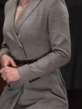 Succession S02 Shiv Roy Trench Coat highlighting professional fabric grain and luxury buttoned closure.