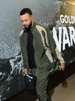 Undefeated Air Jordan Stephen Curry Jacket as worn by Stephen Curry in rich olive green with elastic cuffs and a sharp athletic everyday build.
