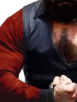 Street Fighter 2026 Zangief Black Vest as worn by Olivier Richters in striking black fabric with a sharp button closure and a bold powerful everyday silhouette.