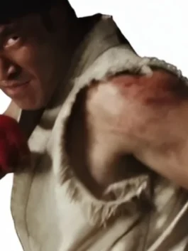 Street Fighter 2026 Andrew Koji Costume in crisp white fleece with a belted open closure and the fearless sleeveless silhouette of Ryu from Street Fighter 2026.