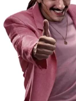 Street Fighter Andrew Schulz Wool Blazer in striking pink wool with a lapel collar, button closure and Andrew Schulz's bold and fearless Street Fighter character style.