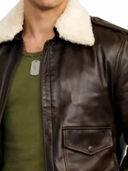 Street Fighter Cody Rhodes Shearling Jacket in warm brown real leather with a shearling shirt collar, rib knitted cuffs and a bold commanding everyday silhouette.