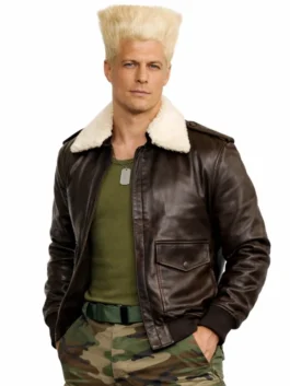 Street Fighter Cody Rhodes Shearling Jacket in rich brown real leather with a cozy shearling collar and Cody Rhodes's bold Street Fighter screen presence.