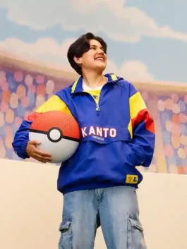 Target x Pokémon Kanto Starter Jacket in striking blue colorway with bold Kanto starter prints and a comfortable relaxed fit.