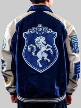 Team Liquid 2025 Letterman Jacket for sale in striking blue and white real leather with rib knitted cuffs and Team Liquid's bold 2025 esports identity.