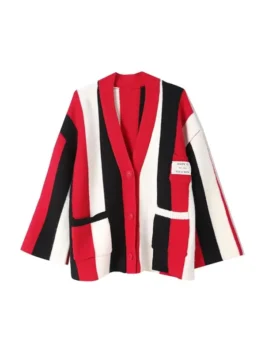 The Neighborhood S03 Tichina Arnold Red Striped Cardigan Front View