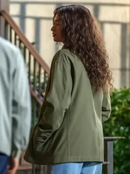 The Drama Zendaya Green Jacket back view in professional green cotton with a luxury tailored finish.