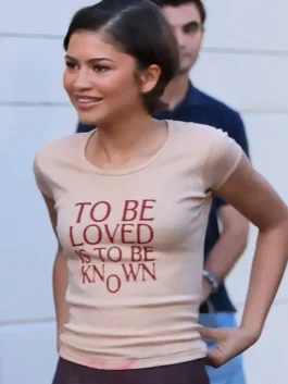 The Drama Zendaya T Shirt in beige soft fabric with round neck collar and half length sleeves