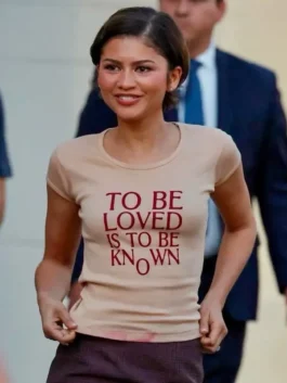 The Drama Zendaya T Shirt in beige soft fabric with round neck collar, pullover style and half sleeves