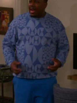 The Neighborhood Marcel Spears Blue Sweater in soft blue knitted fabric with a round neck collar and a relaxed cozy pullover everyday silhouette.