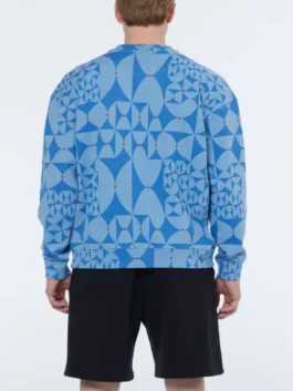The Neighborhood Marcel Spears Blue Sweater back view in soft blue knitted fabric with a clean round neck silhouette and relaxed everyday charm.