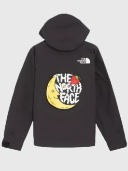 The North Face x Sky High Farm Rain Jacket back view showing seamless polyester panels and luxury hood.