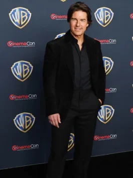 CinemaCon Tom Cruise Suede Leather Blazer in professional black suede with a luxury lapel collar.