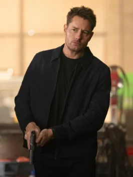 Tracker S03 Justin Hartley Suede Leather Jacket in bold blue suede with a shirt collar, zipper closure and Colter Shaw's fierce independent tracker silhouette.