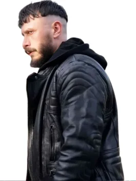 Richard Gadd Half Man Black Jacket from the TV series in bold black real leather with a snap tab collar and Richard Gadd's gritty Half Man character build.