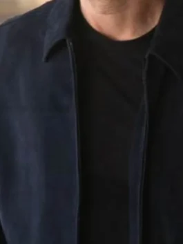 Tracker S03 Justin Hartley Suede Leather Jacket from the TV series in bold blue suede with a shirt collar and Colter Shaw's rugged outdoor presence.