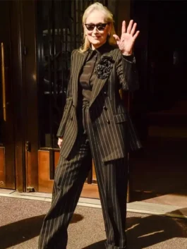 Good Morning America Meryl Streep Pinstripe Suit in bold black suiting fabric with a lapel collar and Meryl's commanding Good Morning America presence.