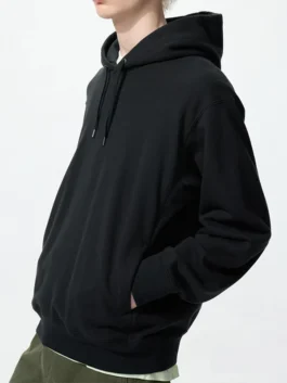 Uniqlo Sweat Pullover Hoodie in professional matte black with luxury soft lining.