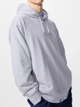 Uniqlo Sweat Pullover Hoodie in professional heather grey with luxury rib knitted cuffs.