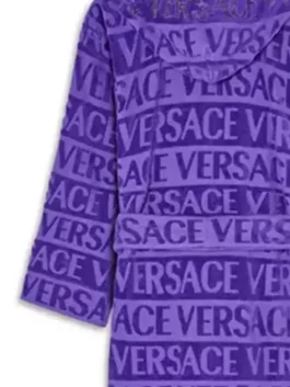Versace Purple Robe highlighting professional fabric grain and luxury gold border details.
