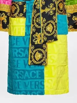 Versace Ari Haley Rich In Color Robe with professional lapel neckline and luxury belted closure.