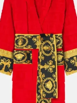 Versace Floyd Mayweather Robe in professional scarlet terry with luxury hooded collar design.