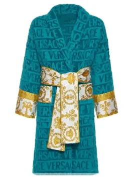 Versace Green Robe highlighting professional fabric grain and luxury gold border accents.