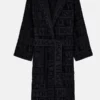 Versace Hooded Robe highlighting professional fabric grain and luxury gold border details.