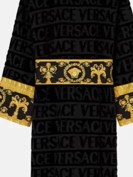 Jorge Masvidal Versace Black Robe in professional black terry with luxury gold lapel style collar design.
